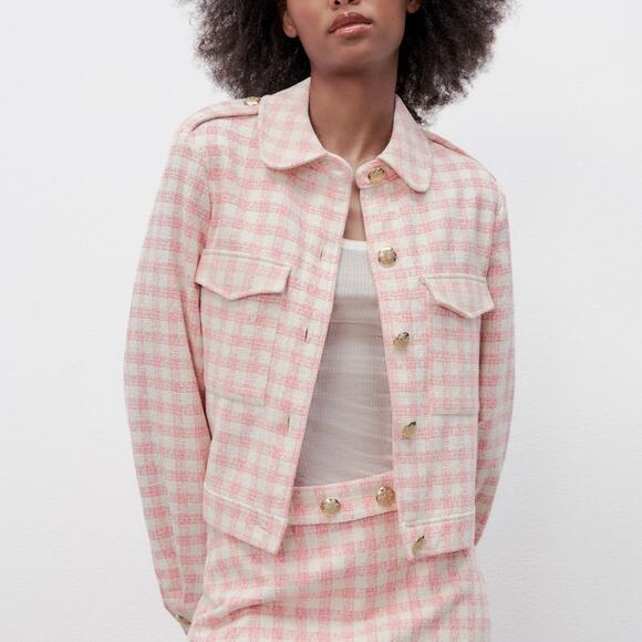 NWOT Zara Structured Pink Gingham Cropped Blazer. Blogger fave. - Picture 5 of 13